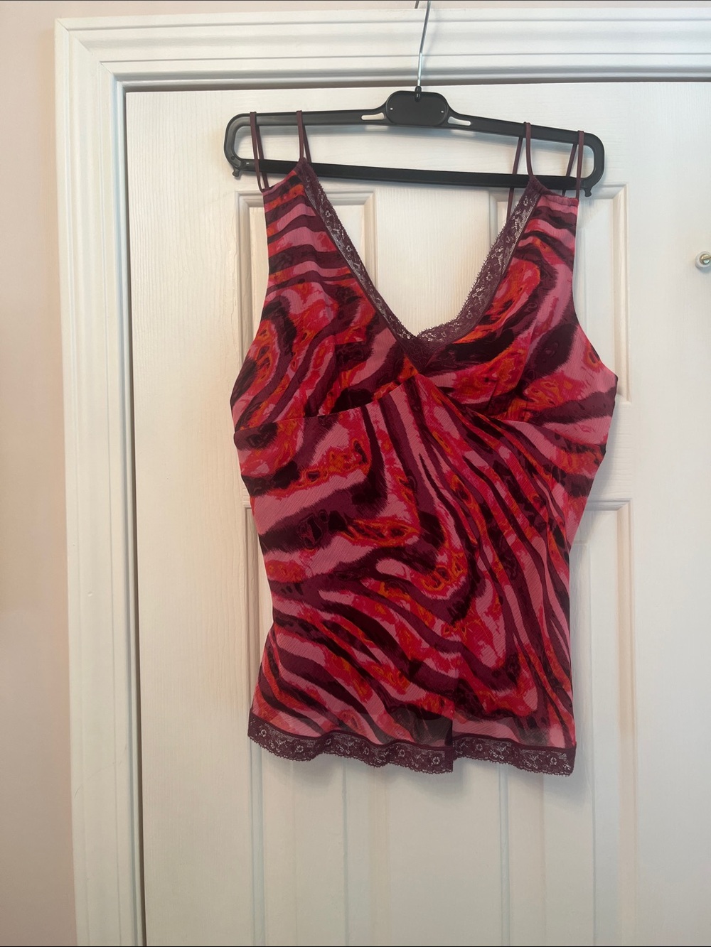 Pink and Red Zebra Print Lace Trim Cami